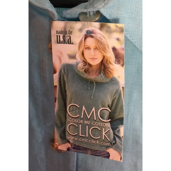 Click Color Me Cotton Top Women's Size Medium Light Blue Button Up 3/4 Sleeve - Picture 9 of 9